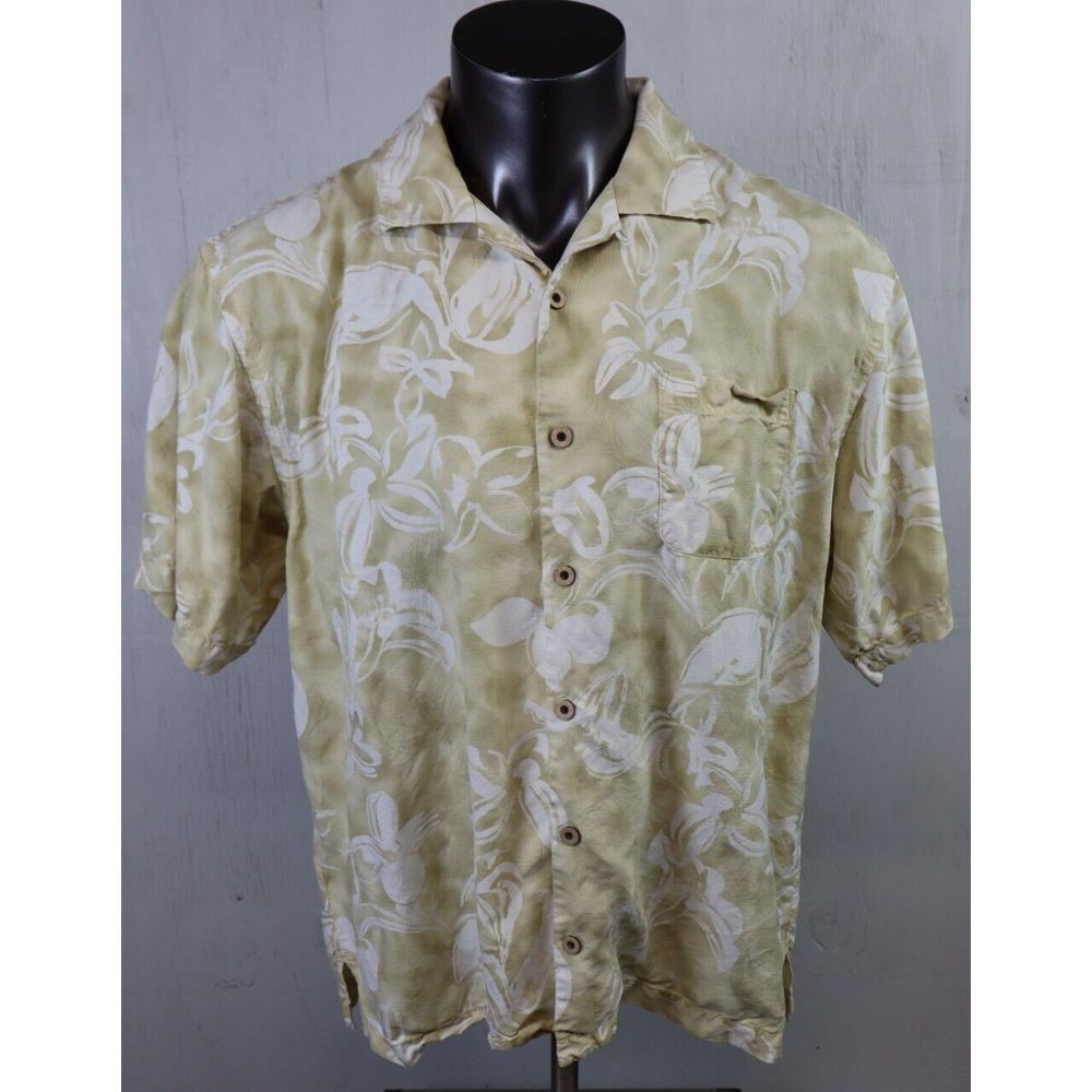 Mens Tommy Bahama Short Sleeve Button Front Hawaiian Shirt Silk Floral XL Brown